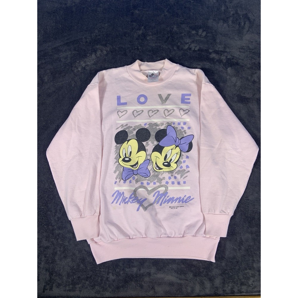 Vtg Disney Mickey And Minnie Pink Sweater Made In USA Walt Disney Company Sz M